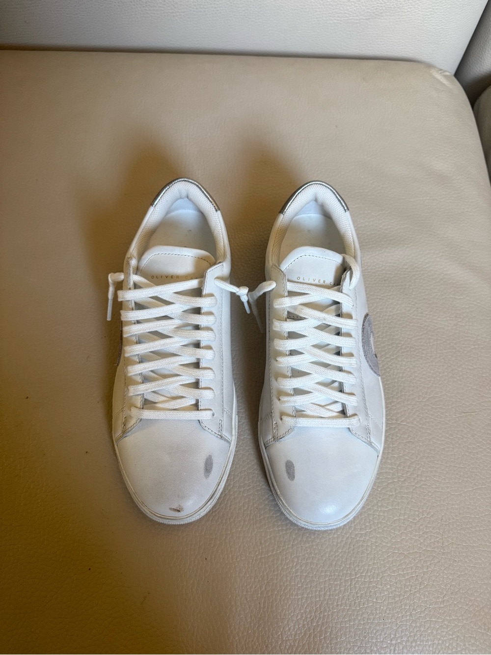 Oliver Cabell White Leather Sneakers with Gray Side Patch